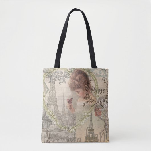 Paris Frankreich Hübsches Mädchen Sanfte Eiffel Tasche (Vorderseite)