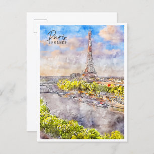 Paris Frankreich Jahrgang Reise Aquarell Postkarte