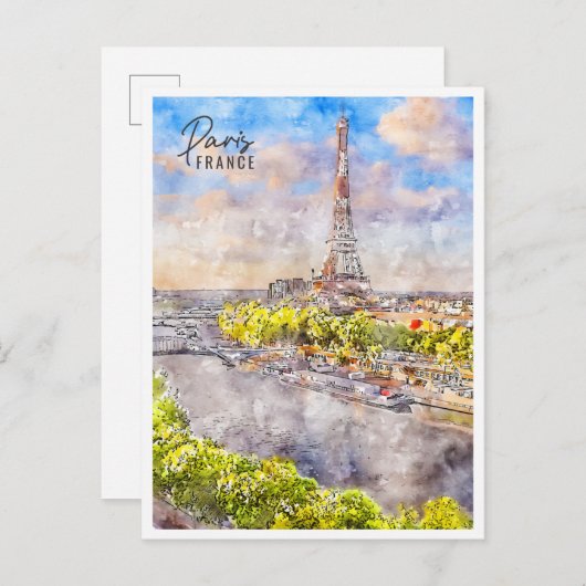 Paris Frankreich Jahrgang Reise Aquarell Postkarte (Vorne/Hinten)