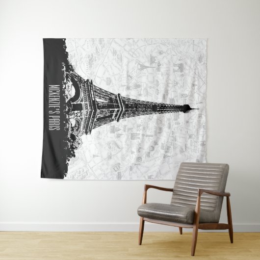 Paris Frankreich Karte Eiffelturm Foto Hintergrund Wandteppich (Beispiel (Horizontal))