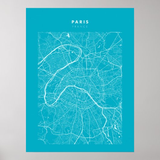 Paris - Frankreich Ligh Blue City Map Poster (Vorne)