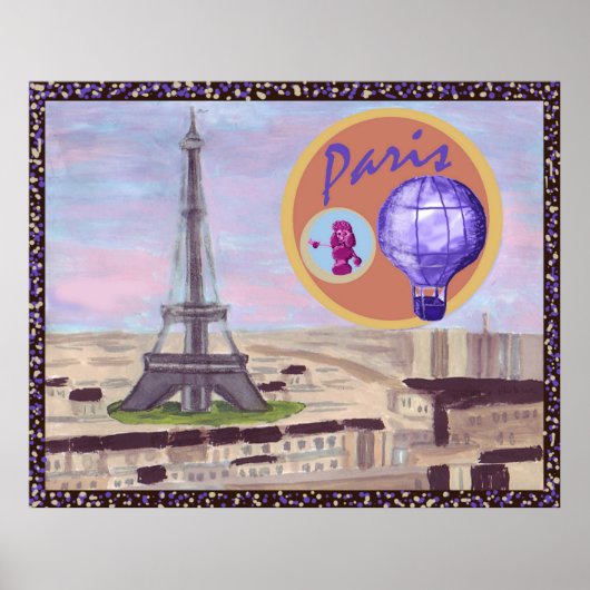 Paris Frankreich mit Eiffelturm, rosa Poodle und h Poster (Vorne)