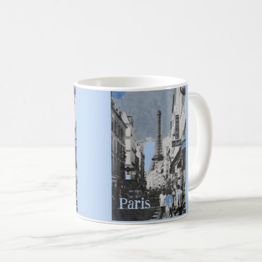 Paris, Frankreich mit einem Hauch von Blau Kaffeetasse (VorderseiteRechts)