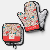 Paris-Frankreich-Muster Ofenhandschuh & Topflappen-Set (Vorderseite/Rückseite)