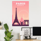 Paris Frankreich Pink Vintage Travel Poster (Heimbüro)