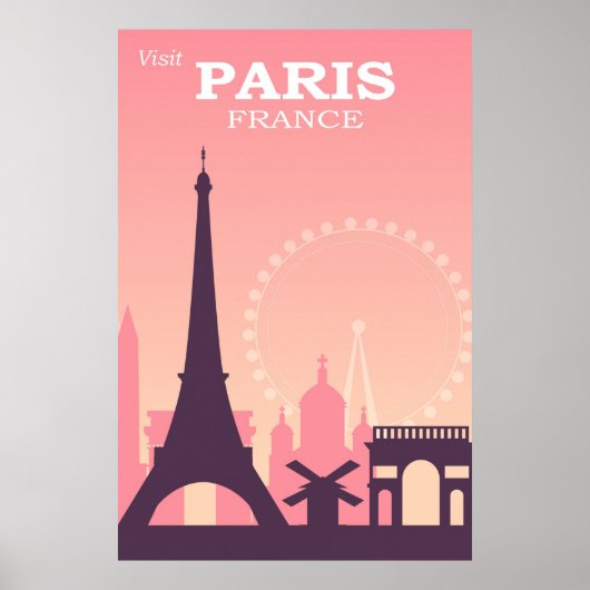 Paris Frankreich Pink Vintage Travel Poster (Vorne)