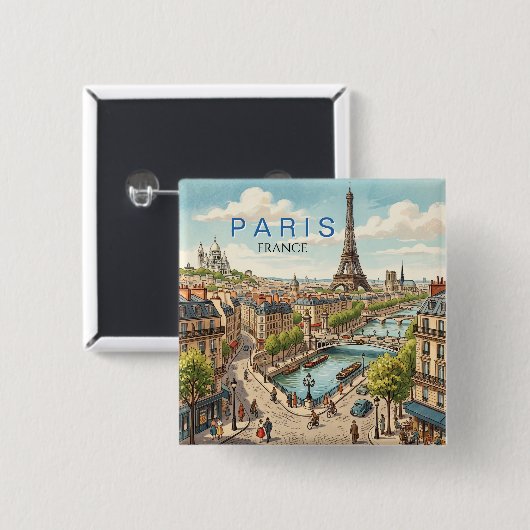 Paris Frankreich Reise Kunst Vintage Button (Vorne & Hinten)
