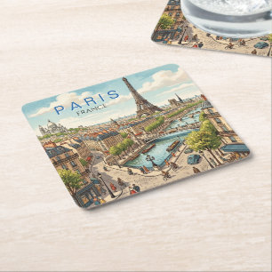 Paris Frankreich Reise Kunst Vintage Rechteckiger Pappuntersetzer