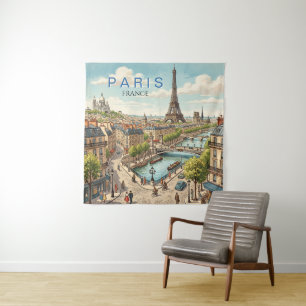 Paris Frankreich Reise Kunst Vintage Wandteppich
