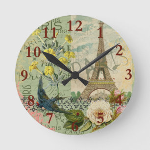Paris Frankreich Reise Vintage Antike Kunstmalerei Runde Wanduhr