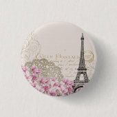 Paris Frankreich Reisedesign mit Eiffel Pink Roses Button (Vorderseite)