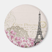 Paris Frankreich Reisedesign mit Eiffel Pink Roses Magnet (Vorne)