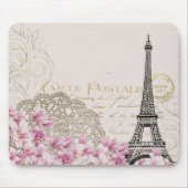 Paris Frankreich Reisedesign mit Eiffel Pink Roses Mousepad (Vorne)