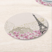 Paris Frankreich Reisedesign mit Eiffel Pink Roses Runder Pappuntersetzer (Angewinkelt)