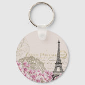 Paris Frankreich Reisedesign mit Eiffel Pink Roses Schlüsselanhänger (Rückseite)
