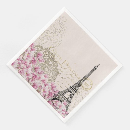 Paris Frankreich Reisedesign mit Eiffel Pink Roses Serviette (Ecke)