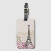 Paris Frankreich Reisen Eiffelturm mit Rose Blume Gepäckanhänger (Vorderseite Vertikal)