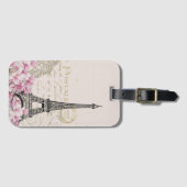 Paris Frankreich Reisen Eiffelturm mit Rose Blume Gepäckanhänger (Vorderseite (Horizontal))