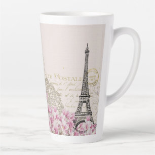 Paris Frankreich Reisen Eiffelturm mit Rose Blume Milchtasse