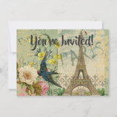 Paris Frankreich Reisen Vintag antike Malerei Einladung (Vorderseite)