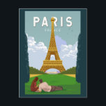 Paris Frankreich Retro Reisen Vintag Postkarte<br><div class="desc">Paris Retrodesign im Stil eines Emblems. Der Eiffelturm ist ein schmiedeeiserner Gitterturm am Champ de Mars in Paris.</div>