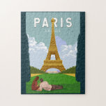 Paris Frankreich Retro Reisen Vintag Puzzle<br><div class="desc">Paris Retrodesign im Stil eines Emblems. Der Eiffelturm ist ein schmiedeeiserner Gitterturm am Champ de Mars in Paris.</div>