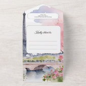 Paris Frankreich Romantischer Aquarellturm Rosa Ei All In One Einladung (Außenbereich)