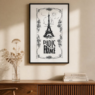 Paris Frankreich Schwarz auf Weiß Poster