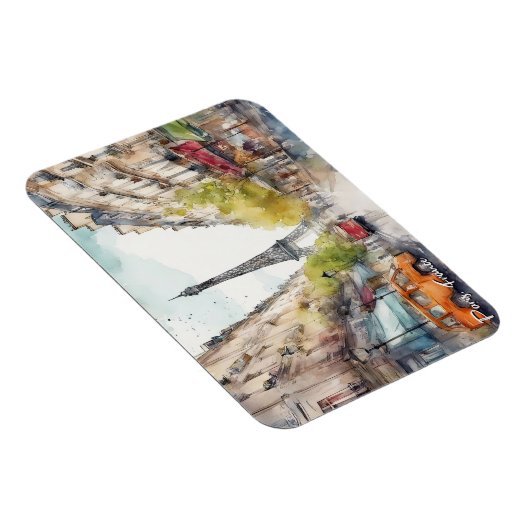 Paris Frankreich Silhouette Wasserfarbe Magnet (Rechte Seite)