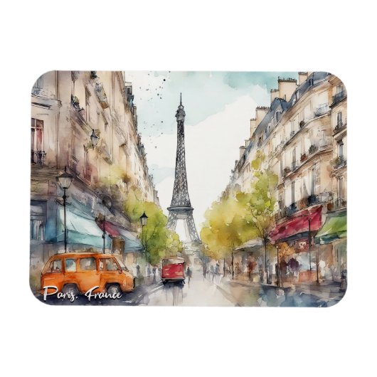 Paris Frankreich Silhouette Wasserfarbe Magnet (Horizontal)