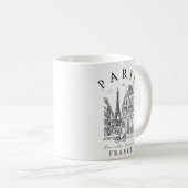 Paris Frankreich – Skizze mit Eiffelturm & Café Kaffeetasse (VorderseiteRechts)
