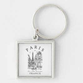 Paris Frankreich – Skizze mit Eiffelturm & Café Schlüsselanhänger