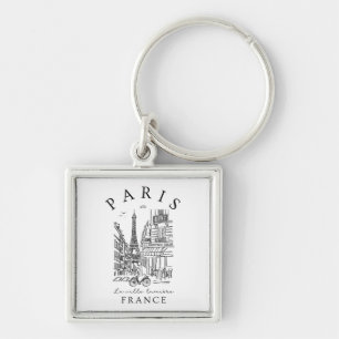 Paris Frankreich – Skizze mit Eiffelturm & Café Schlüsselanhänger