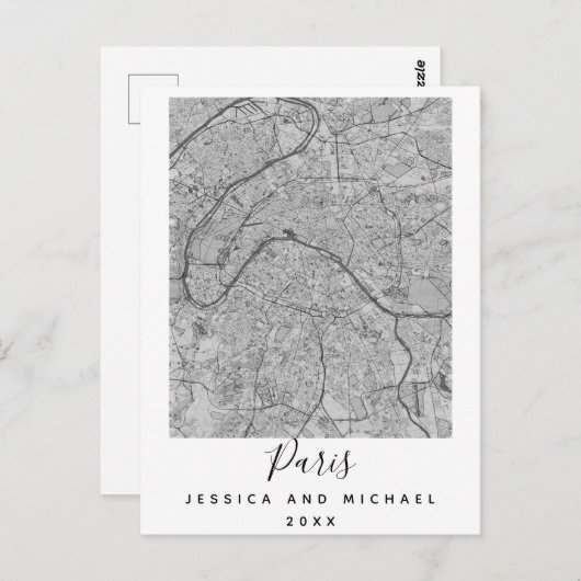 Paris Frankreich Stadt Karte Datum Schwarz-weiß (Vorne/Hinten)