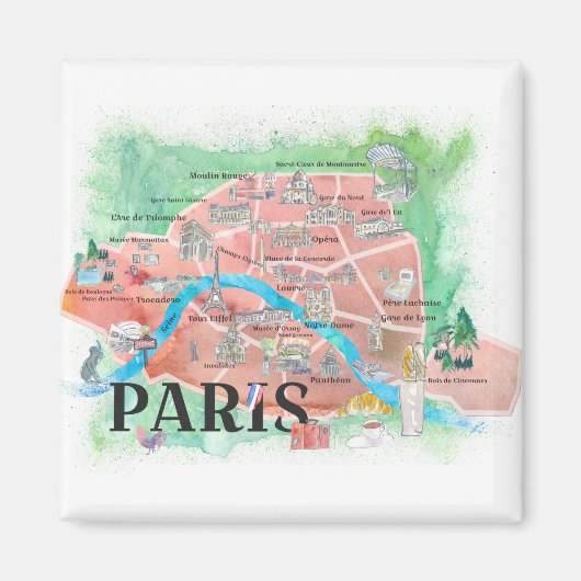 Paris Frankreich Stadt Liebe Illustrierte Fahrkart Magnet (Vorne)
