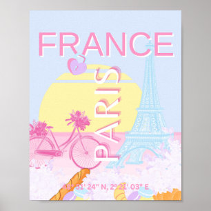 Paris, Frankreich, Travel Art, Preppy, Blue Poster