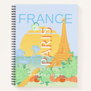 Paris, Frankreich, Travel Art, Preppy, Pastel, Blu Notizblock