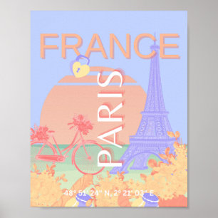 Paris, Frankreich, Travel Art, Preppy, Pastel, Blu Poster