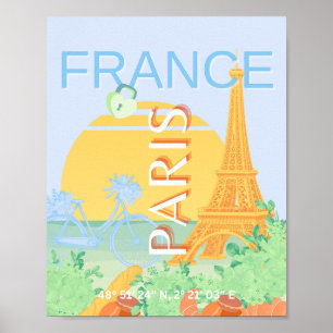 Paris, Frankreich, Travel Art, Preppy, Pastel, Blu Poster