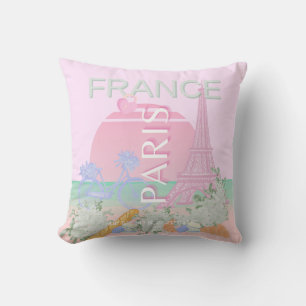 Paris, Frankreich, Travel Art, Preppy, Pastel, Pin Kissen