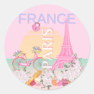 Paris, Frankreich, Travel Art, Preppy, Pastel, Pin Runder Aufkleber