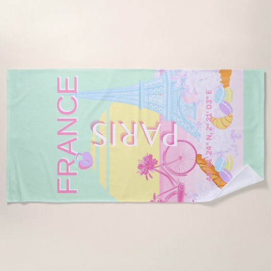 Paris, Frankreich, Travel Art, Preppy, Pastel Strandtuch (Vorderseite)