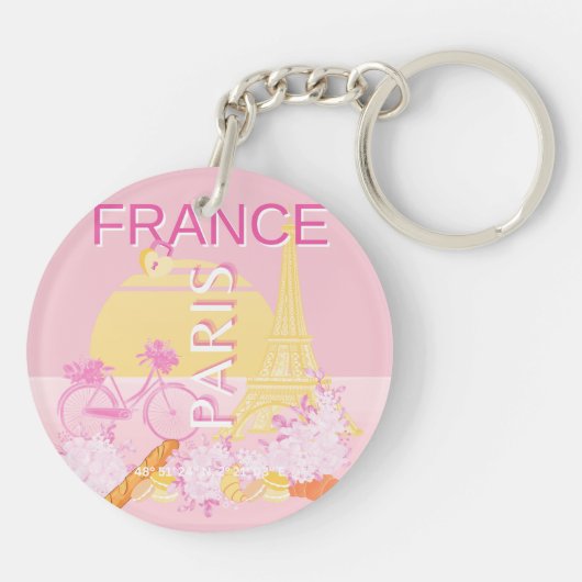 Paris, Frankreich, Travel Art, Preppy, Pink Schlüsselanhänger (Rückseite)