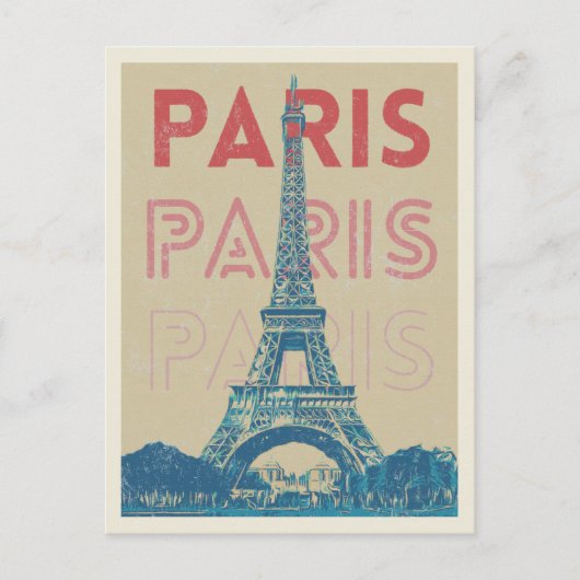 Paris-Frankreich-Typografie und Eiffelturm Postkarte (Vorderseite)