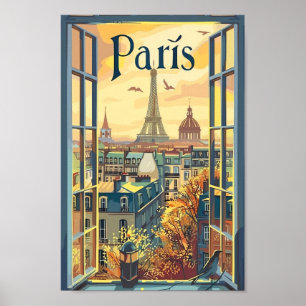 Paris Frankreich Vintag Retro Travel Illustration Poster