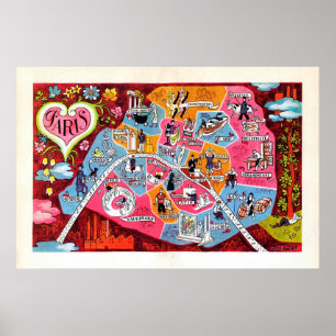 Paris Frankreich Vintage Farbkarte Poster