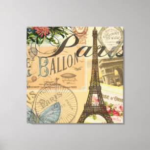 Paris Frankreich Vintage Reise Bunte Kunstwerke Leinwanddruck