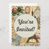 Paris Frankreich Vintage Reisen Kunstvoll wandern Einladung (Vorne/Hinten)