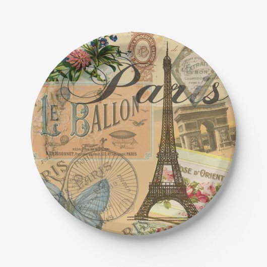Paris Frankreich Vintage Reisen Kunstvoll wandern Pappteller (Vorderseite)