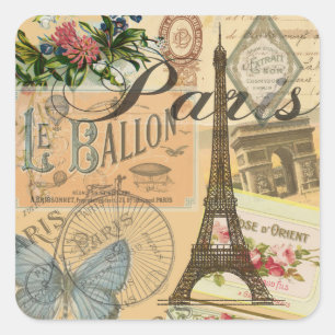 Paris Frankreich Vintage Reisen Kunstvoll wandern Quadratischer Aufkleber